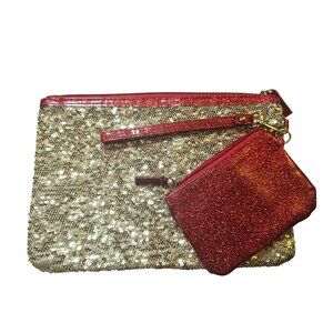 NWOT Gold Sequin Clutch w Small Red Sequin Coin Purse Unbranded